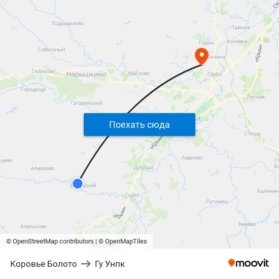 Коровье Болото to Гу Унпк map