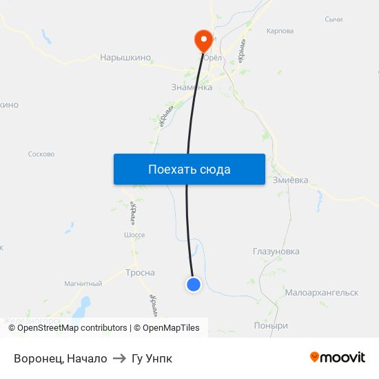 Воронец, Начало to Гу Унпк map