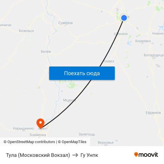 Тула (Московский Вокзал) to Гу Унпк map