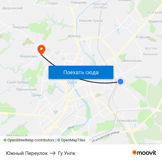 Южный Переулок to Гу Унпк map