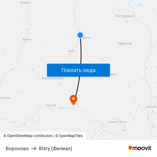 Вороново to Юзгу (Филиал) map