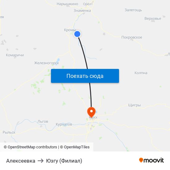Алексеевка to Юзгу (Филиал) map