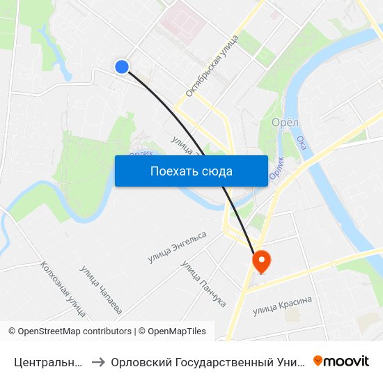 Центральный Стадион to Орловский Государственный Университет (Польский Корпус) map