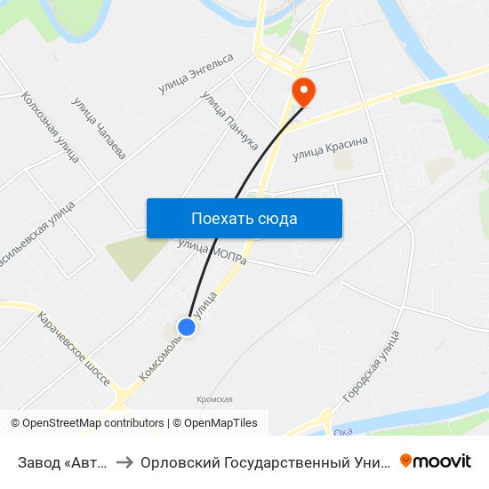 Завод «Автосельмаш» to Орловский Государственный Университет (Польский Корпус) map