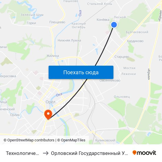 Технологический Техникум to Орловский Государственный Университет (Польский Корпус) map