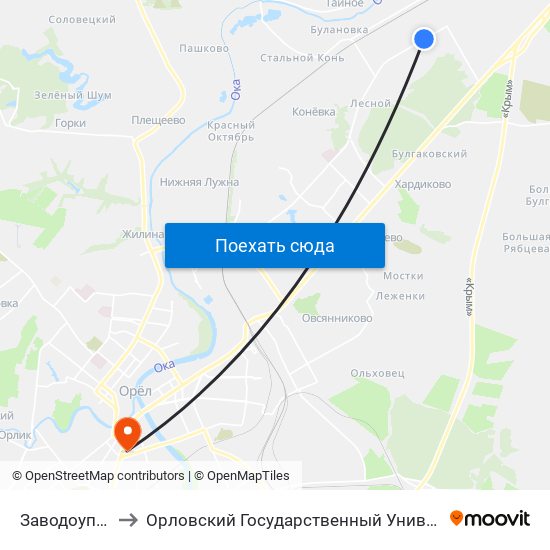 Заводоуправление to Орловский Государственный Университет (Польский Корпус) map