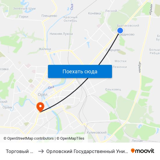 Торговый Центр «Рио» to Орловский Государственный Университет (Польский Корпус) map