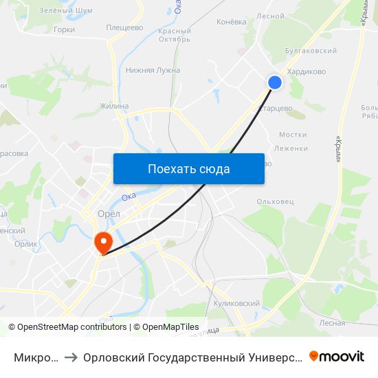 Микрорайон to Орловский Государственный Университет (Польский Корпус) map