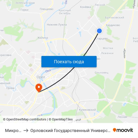 Микрорайон to Орловский Государственный Университет (Польский Корпус) map