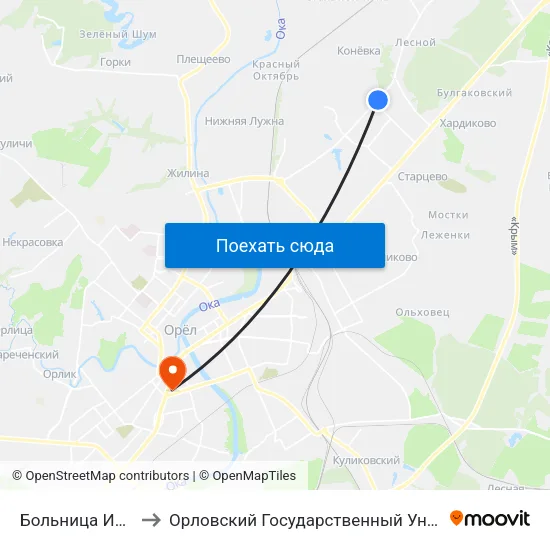 Больница Имени Боткина to Орловский Государственный Университет (Польский Корпус) map