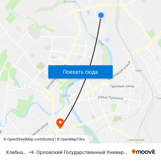 Хлебная База to Орловский Государственный Университет (Польский Корпус) map