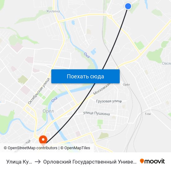 Улица Кузнецова to Орловский Государственный Университет (Польский Корпус) map