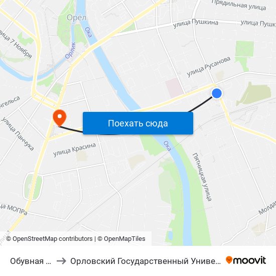 Обувная Фабрика to Орловский Государственный Университет (Польский Корпус) map