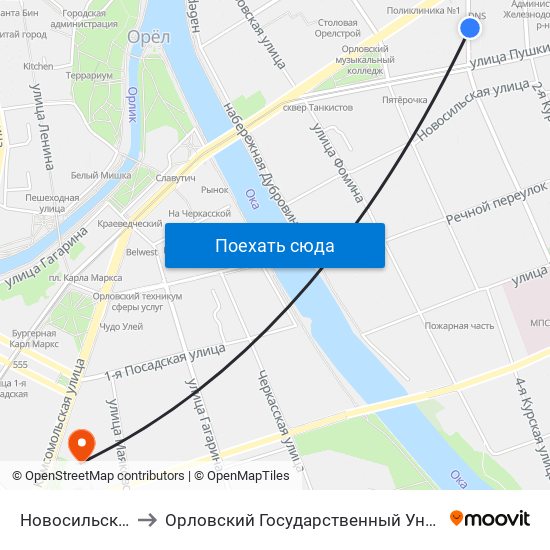 Новосильский Переулок to Орловский Государственный Университет (Польский Корпус) map