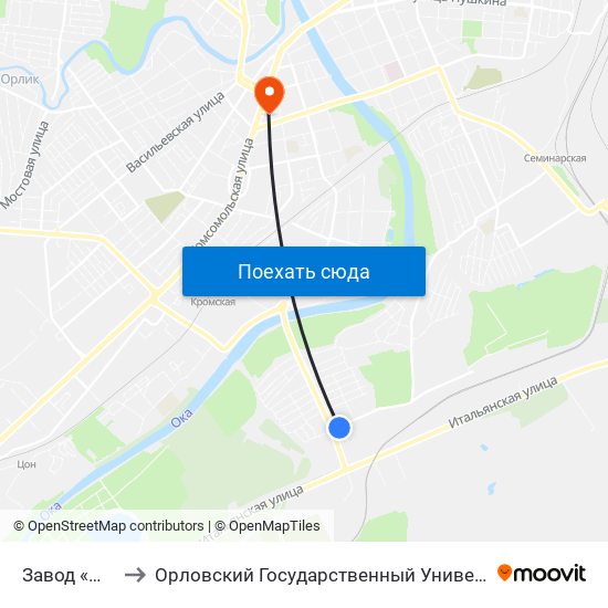 Завод «Монолит» to Орловский Государственный Университет (Польский Корпус) map