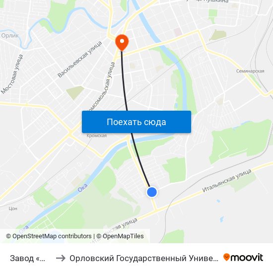 Завод «Монолит» to Орловский Государственный Университет (Польский Корпус) map