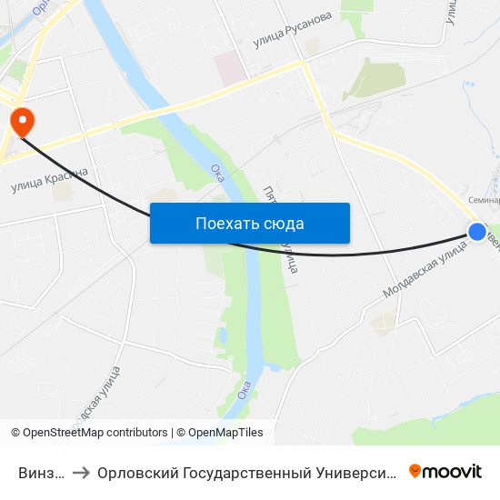 Винзавод to Орловский Государственный Университет (Польский Корпус) map