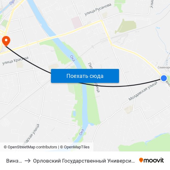 Винзавод to Орловский Государственный Университет (Польский Корпус) map