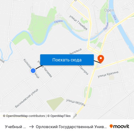 Учебный Комбинат to Орловский Государственный Университет (Польский Корпус) map