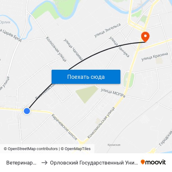 Ветеринарная Клиника to Орловский Государственный Университет (Польский Корпус) map