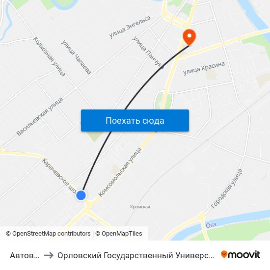 Автовокзал to Орловский Государственный Университет (Польский Корпус) map