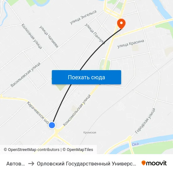 Автовокзал to Орловский Государственный Университет (Польский Корпус) map