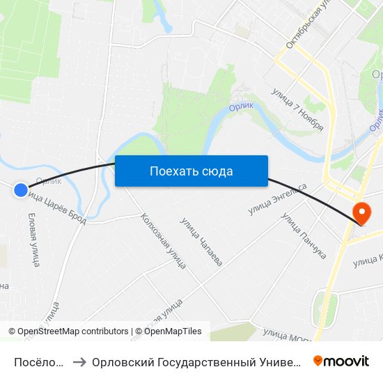 Посёлок Орлик to Орловский Государственный Университет (Польский Корпус) map