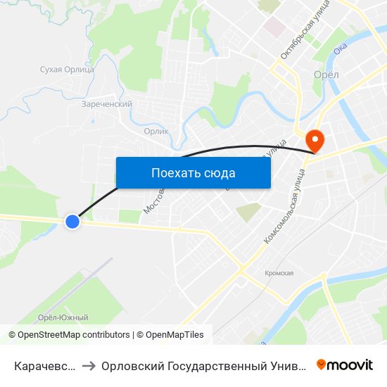 Карачевские Дачи to Орловский Государственный Университет (Польский Корпус) map
