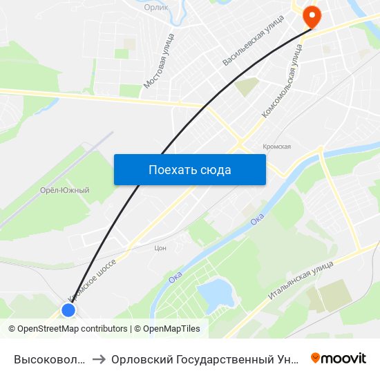 Высоковольтная Улица to Орловский Государственный Университет (Польский Корпус) map