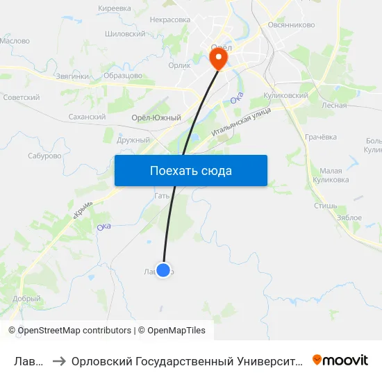 Лаврово to Орловский Государственный Университет (Польский Корпус) map