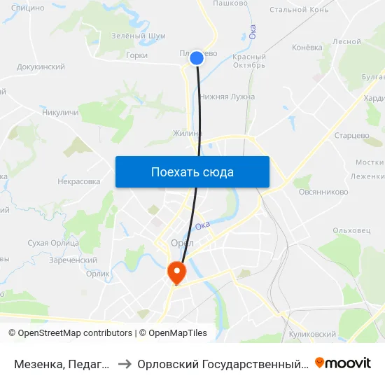 Мезенка, Педагогический Колледж to Орловский Государственный Университет (Польский Корпус) map