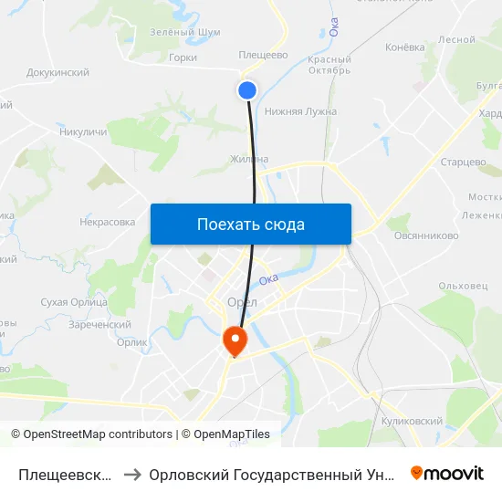 Плещеевская Больница to Орловский Государственный Университет (Польский Корпус) map