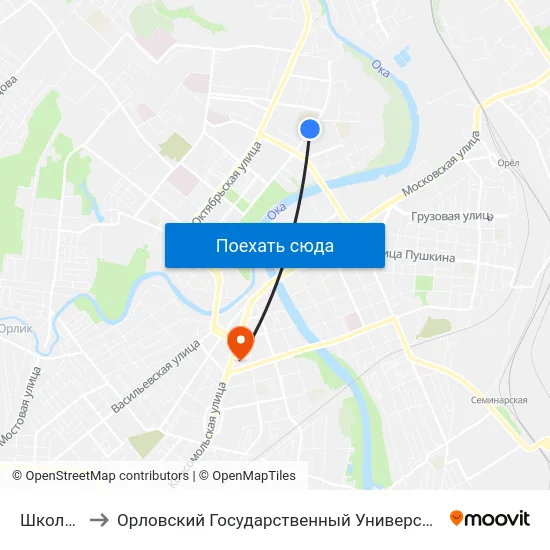 Школа №19 to Орловский Государственный Университет (Польский Корпус) map