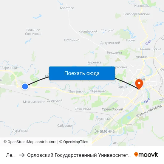 Ледно to Орловский Государственный Университет (Польский Корпус) map