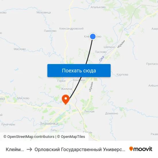 Клеймёново to Орловский Государственный Университет (Польский Корпус) map