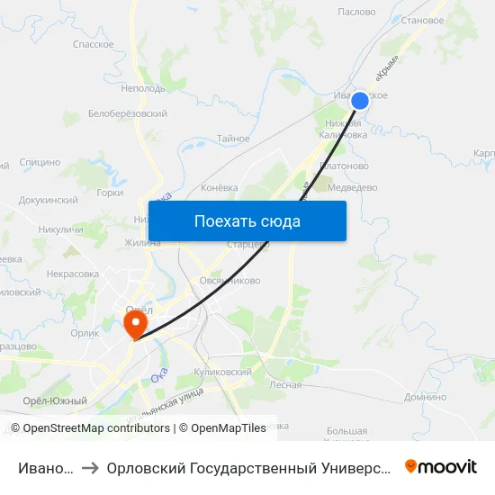 Ивановское to Орловский Государственный Университет (Польский Корпус) map