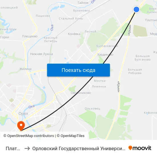 Платоново to Орловский Государственный Университет (Польский Корпус) map
