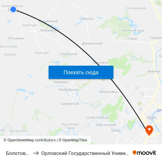 Болотовы Дворы to Орловский Государственный Университет (Польский Корпус) map