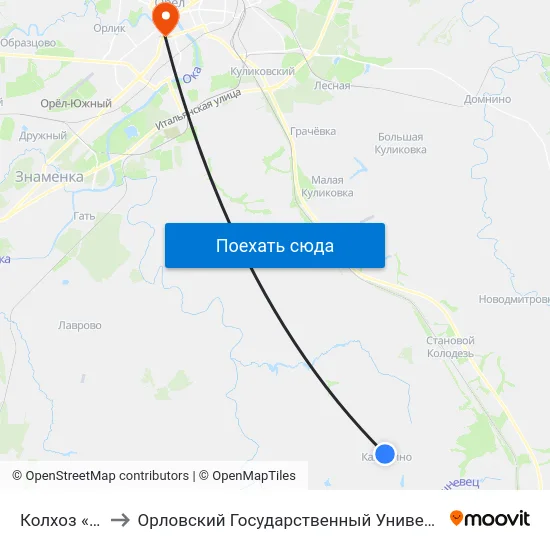 Колхоз «Россия» to Орловский Государственный Университет (Польский Корпус) map