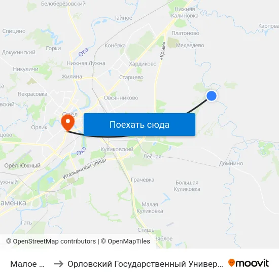 Малое Рябцево to Орловский Государственный Университет (Польский Корпус) map
