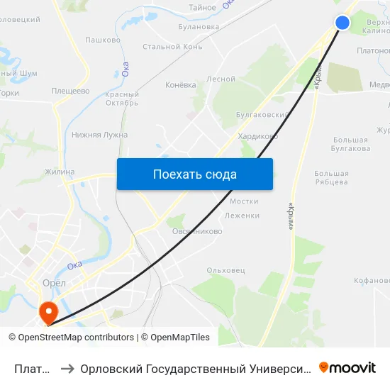 Платоново to Орловский Государственный Университет (Польский Корпус) map