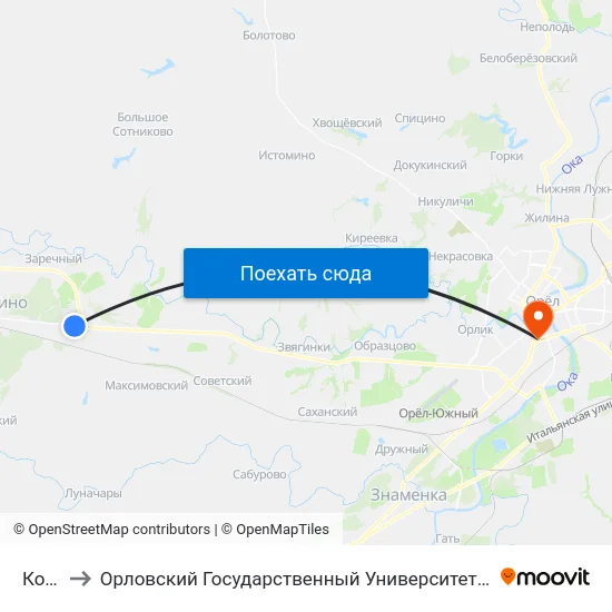 Колос to Орловский Государственный Университет (Польский Корпус) map