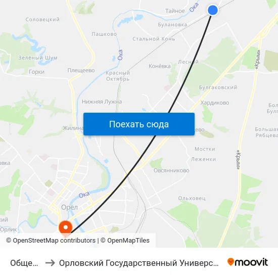 Общежитие to Орловский Государственный Университет (Польский Корпус) map