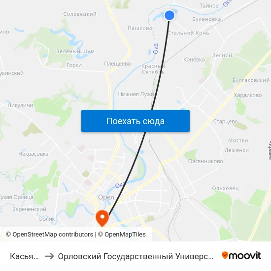 Касьяновка to Орловский Государственный Университет (Польский Корпус) map