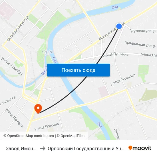 Завод Имени Медведева to Орловский Государственный Университет (Польский Корпус) map