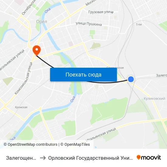 Залегощенское Шоссе to Орловский Государственный Университет (Польский Корпус) map