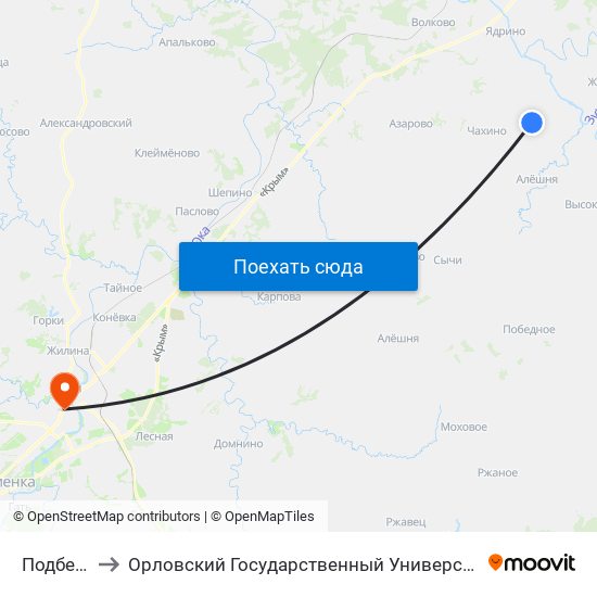 Подбелёвец to Орловский Государственный Университет (Польский Корпус) map