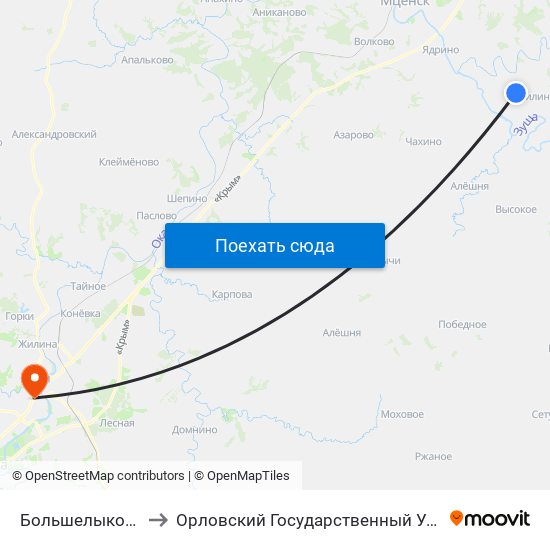 Большелыковский Поворот to Орловский Государственный Университет (Польский Корпус) map
