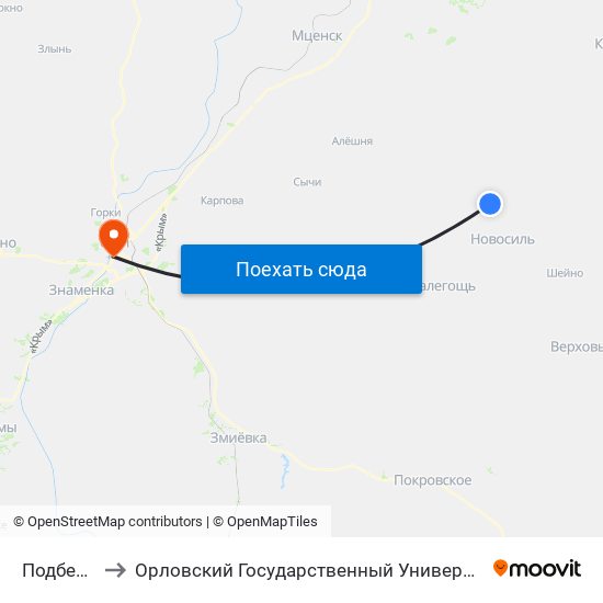 Подберёзово to Орловский Государственный Университет (Польский Корпус) map