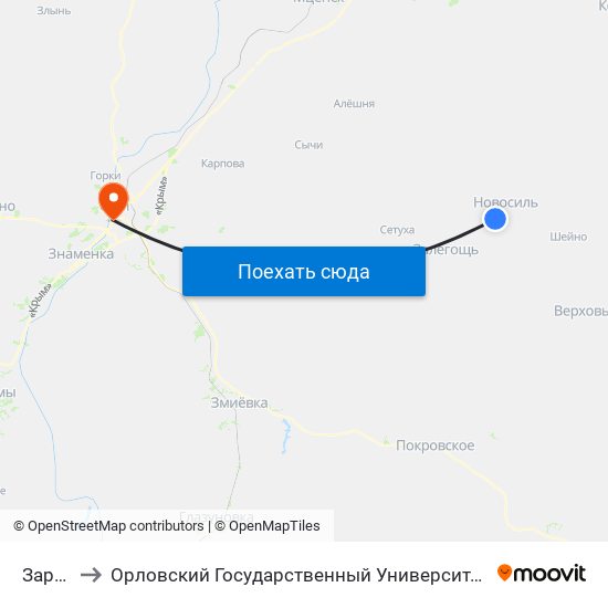 Заречье to Орловский Государственный Университет (Польский Корпус) map